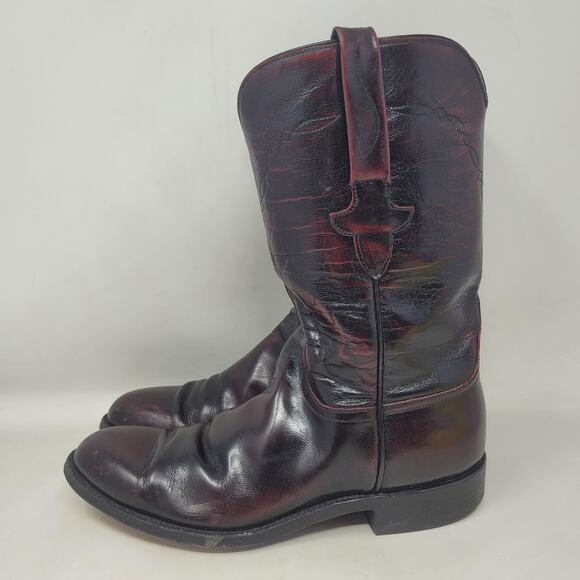 Vintage Lucchese Boots Mens 7.5B Black Cherry Leather Cowboy Western Roper Rodeo - Picture 8 of 12